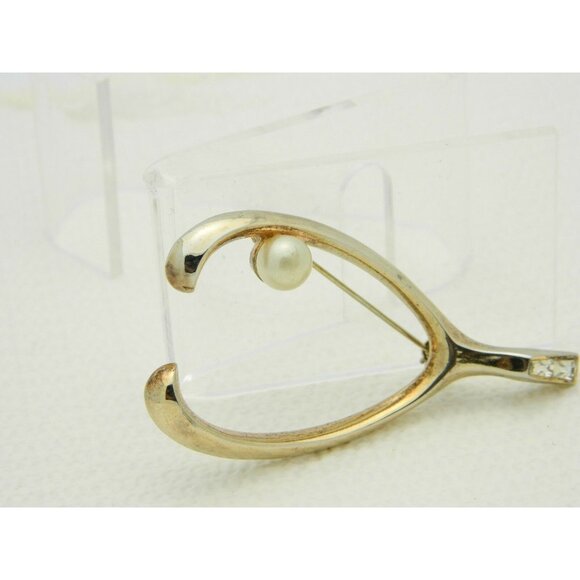 1950's CROWN TRIFARI Clear Rhinestone Faux Pearl - Picture 2 of 6